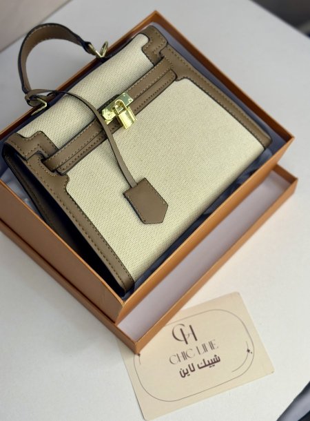 شنطة HERMES  (25cm)  /لون البيج و والبيج الغامق (مختومة ومع علبة) 